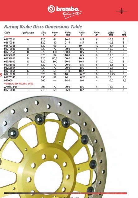 disc brake size chart